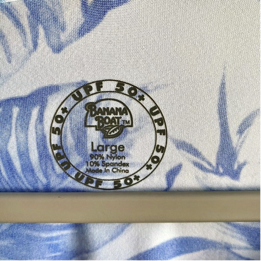 BANANA BOAT Blue White Floral Zip Shoulder UPF 50+ Long Sleeve‎ Dress Size Large - Picture 3 of 6